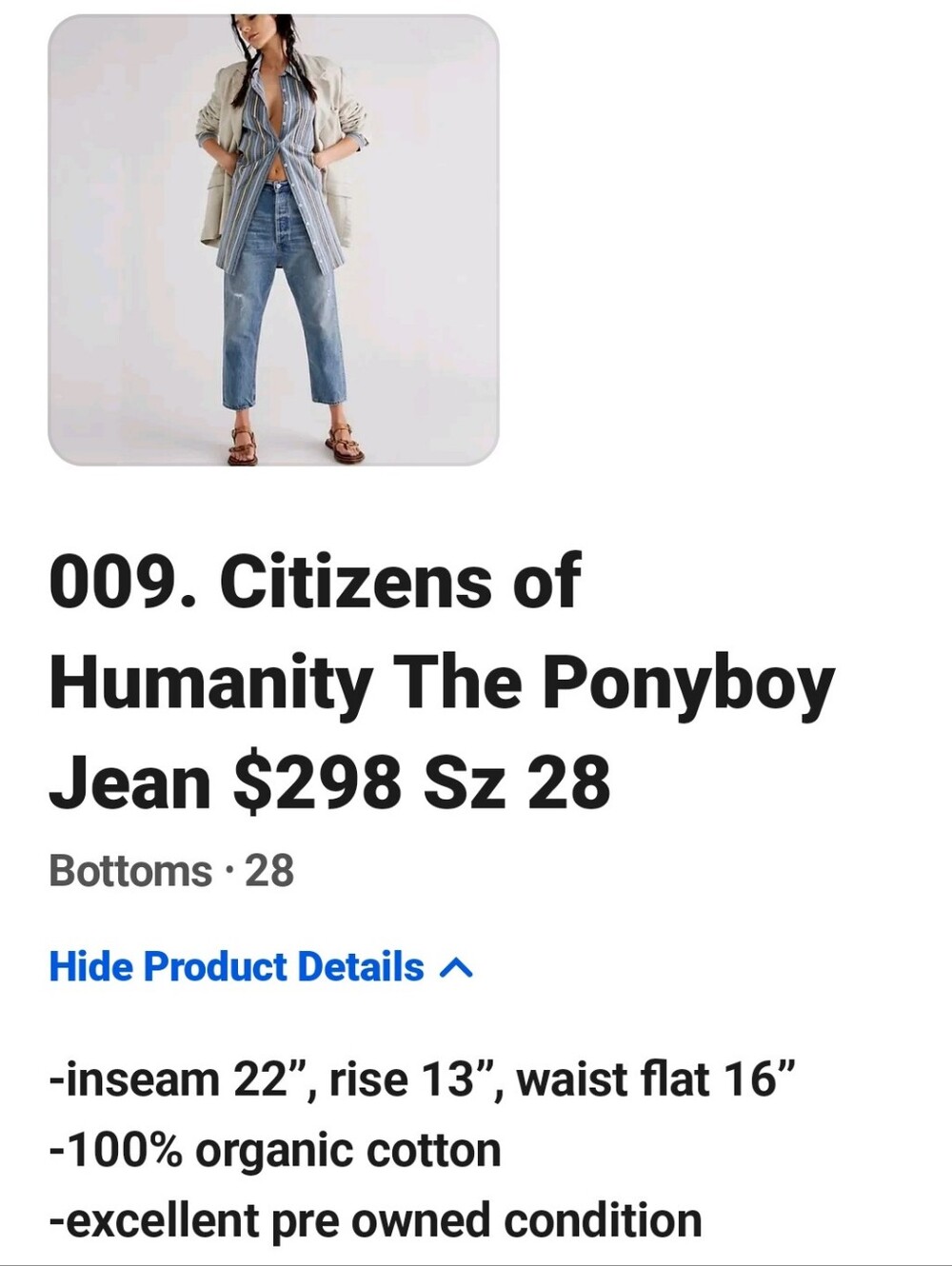 Citizens of Humanity Pony Boy Jeans cropped mid-rise jeans, $248 MSRP - Picture 8 of 8